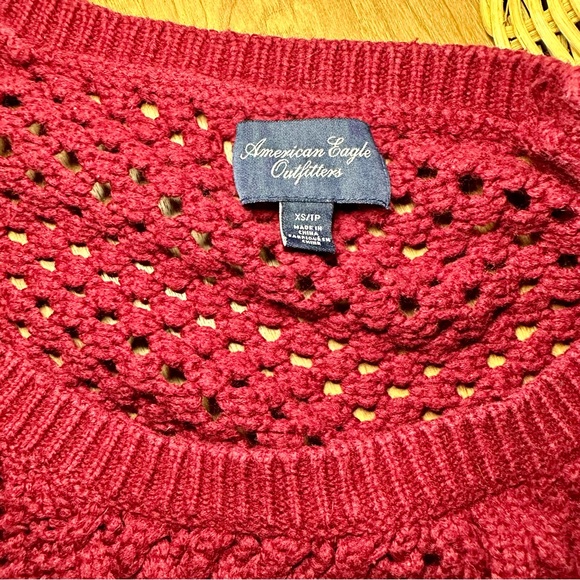 American Eagle Open Cable Knit Red Wool/Cotton Blend Sweater XS - Picture 3 of 4